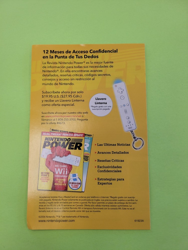 Nintendo Power Subscription Nintendo Wii INSERT ONLY Authentic