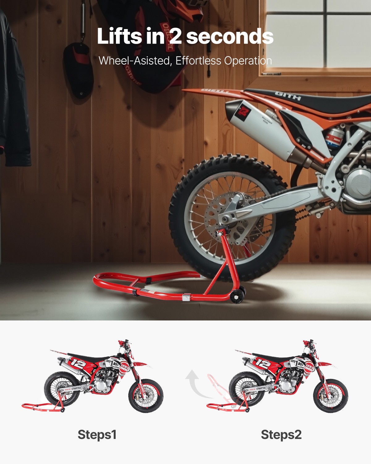 VEVOR Motorcycle Stand Lift 850 lbs Rear Wheel Spoolift Paddock Swingarm Arm Red