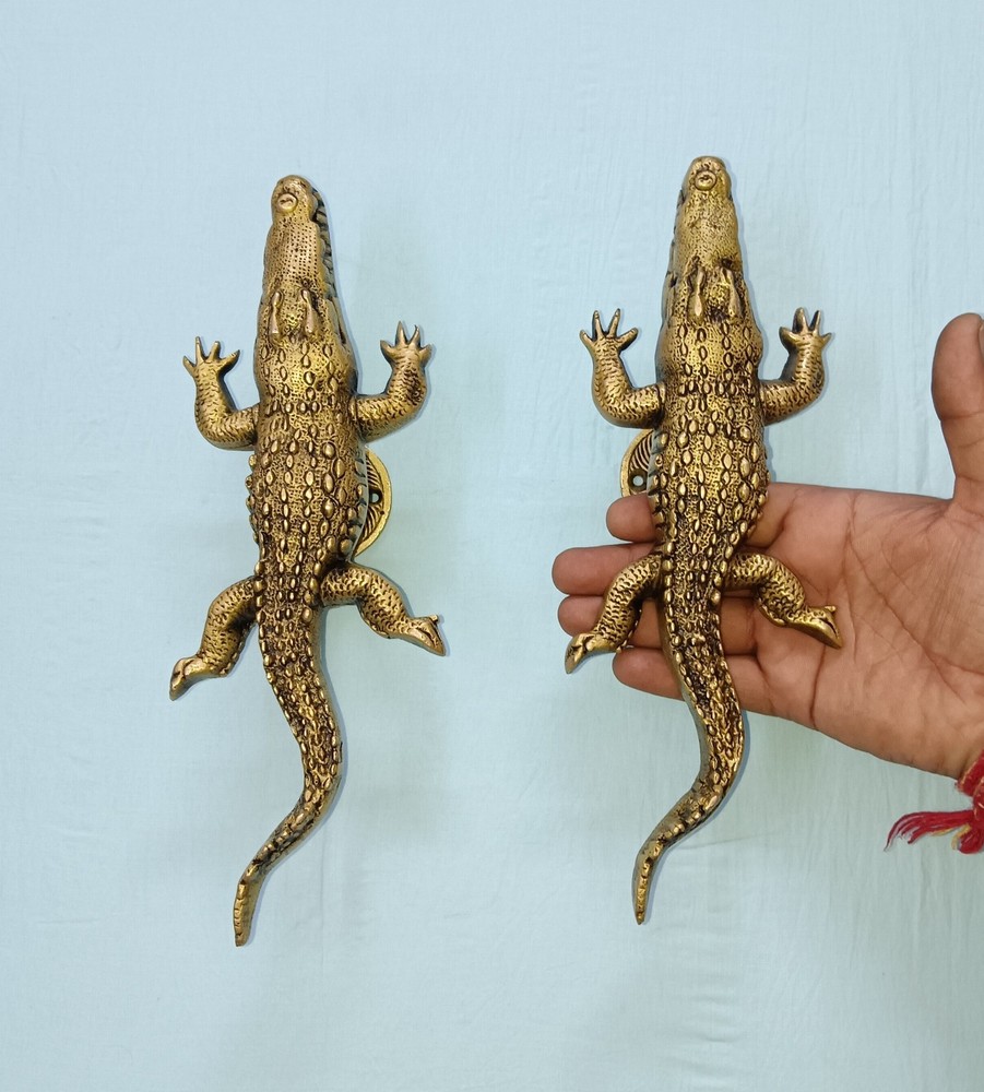 Crocodile Design Door Handle Set Brass Alligator Round Base Door Grab Pull CA595