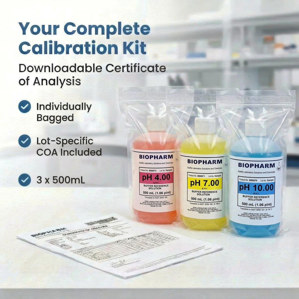 pH Buffer Calibration Solution 3-Pack: 4.00, 7.00, 10.00 Buffers —...