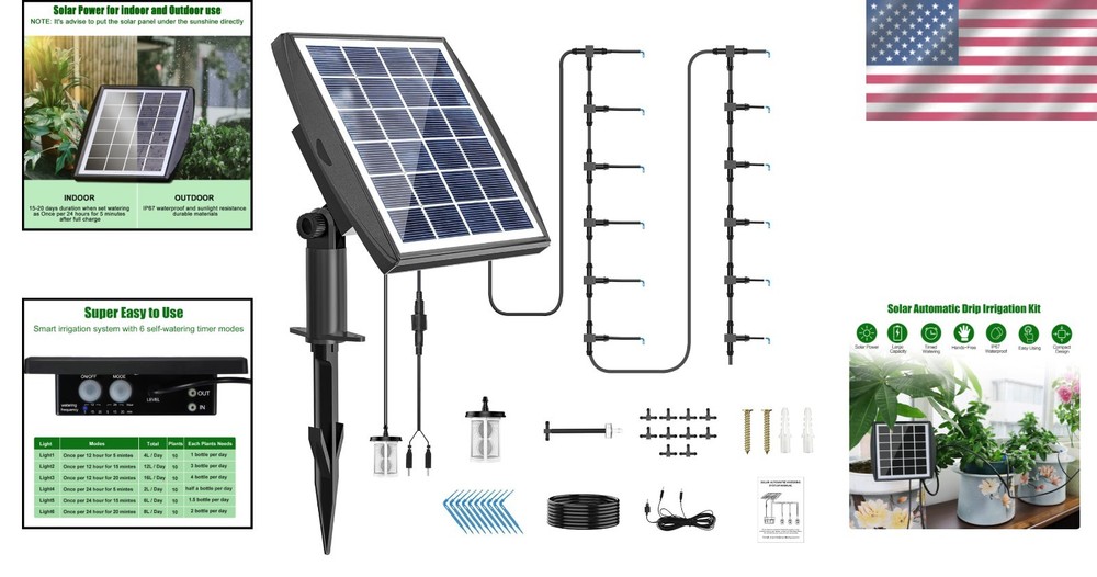 Solar Powered 10 Pot Irrigation System - 6 Timing Modes