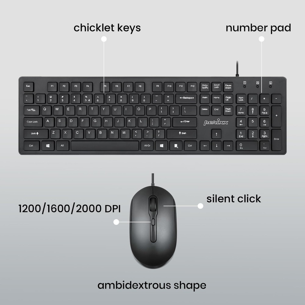 Wired Standard PS2 Keyboard Mouse Combo Full-Size Layout PERIDUO-117P