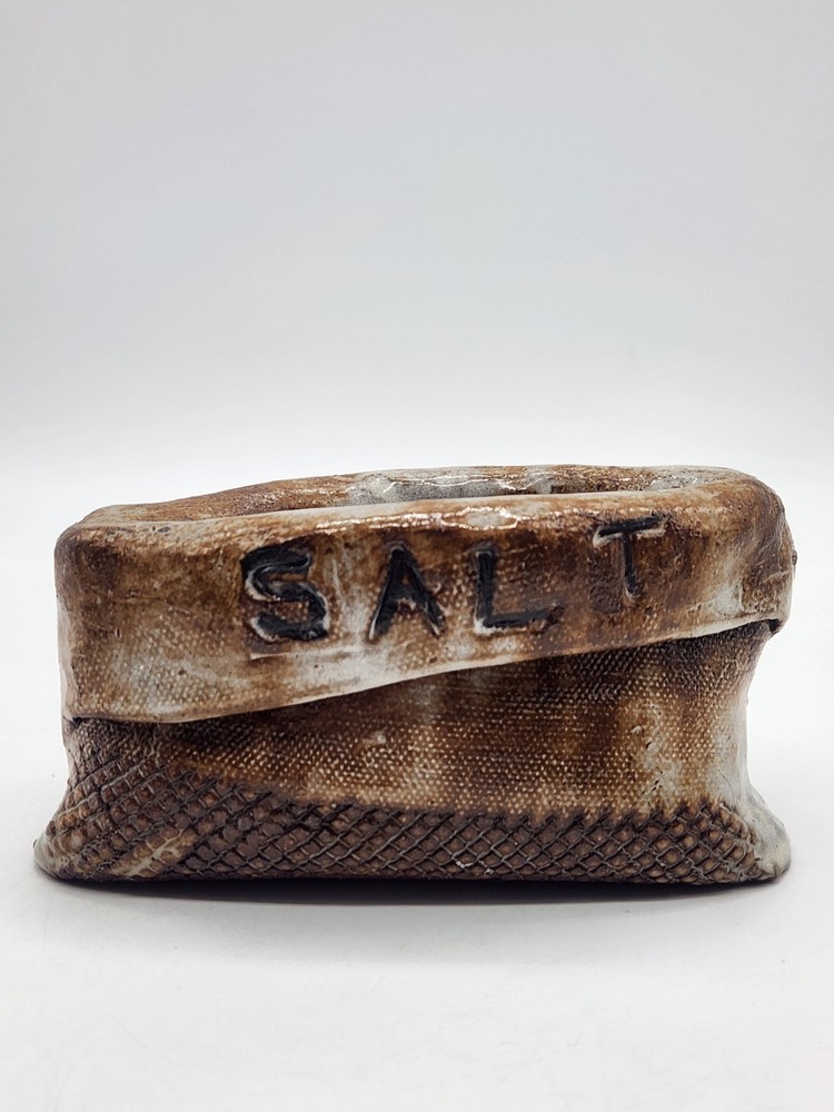 Studio Art Pottery Burlap Sack Salt Cellar