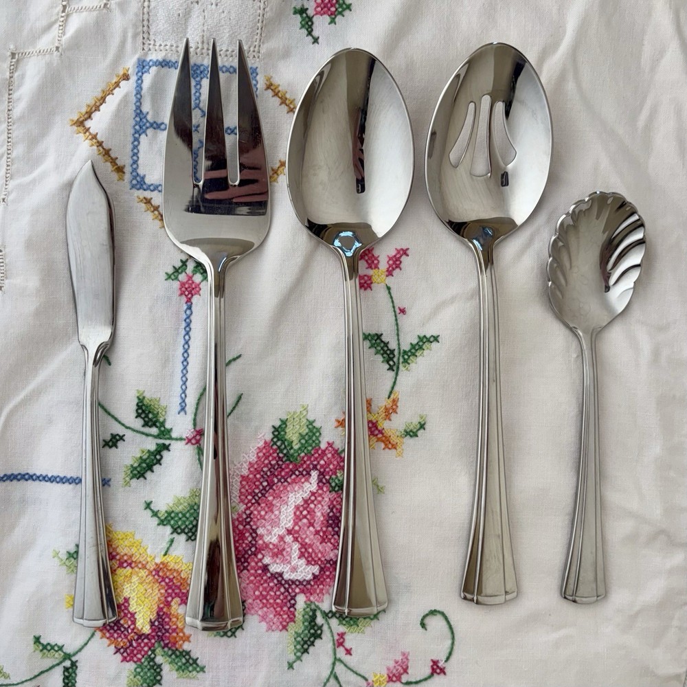 Reed & Barton BOULEVARD Stainless 5pc Hostess Serving Set - Ridges Glossy
