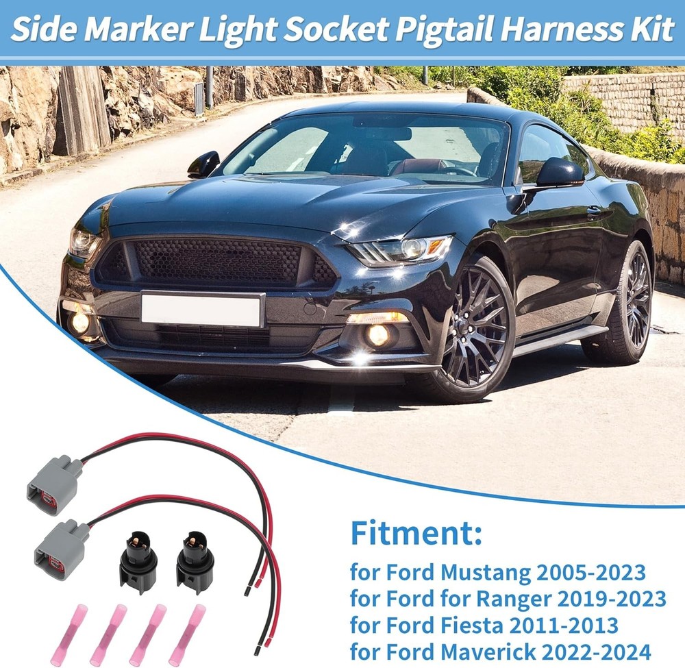 2 Set Side Marker Light Bulb Socket Pigtail Harness for Ford for Mustang 2005-20