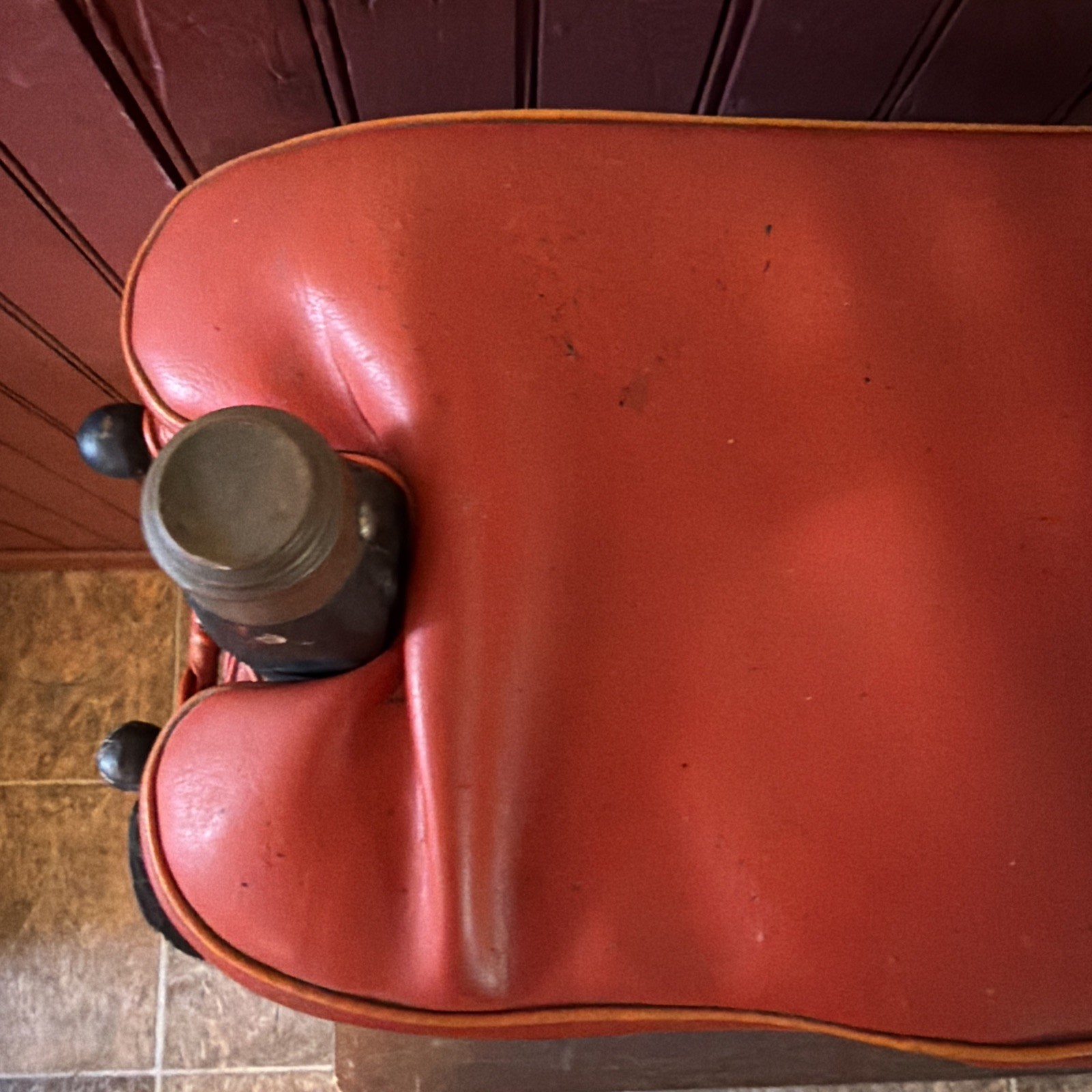 Vintage TURKISH Camel Head Pommel Padded Saddle Stool, Footstool. 23.5” X 18.5”.