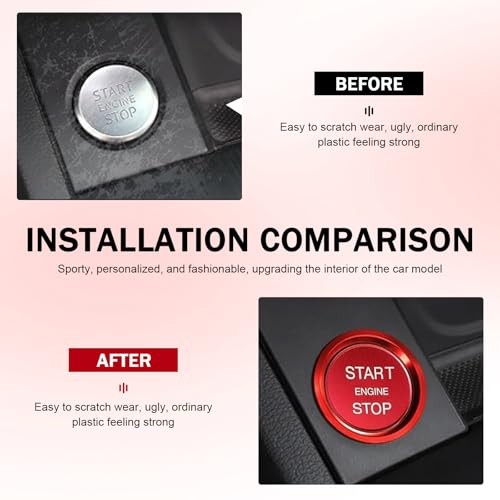Car Engine Start Button Covers, Push Start Button Cover Stickers, 2 PCS Red