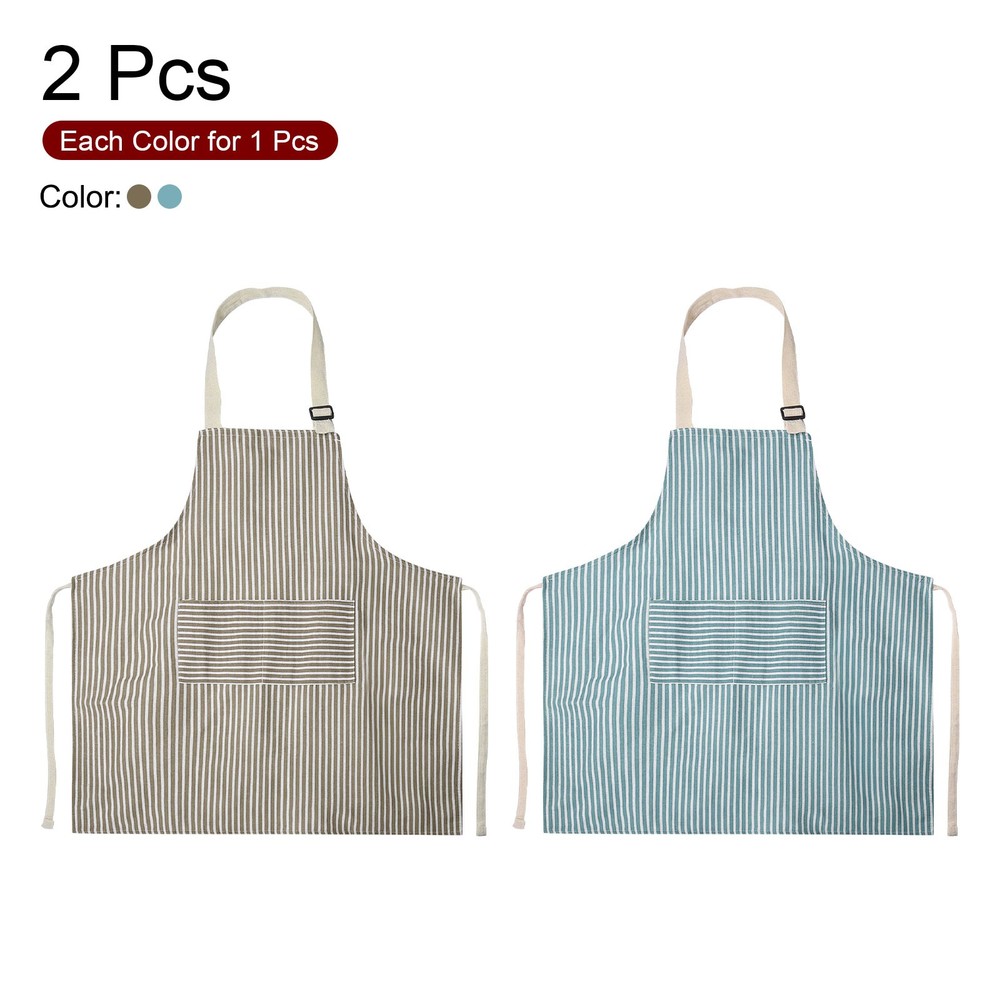 2Pack Kitchen Cooking Aprons Adjustable Chef Apron 2 Pockets Brown/Blue Stripes