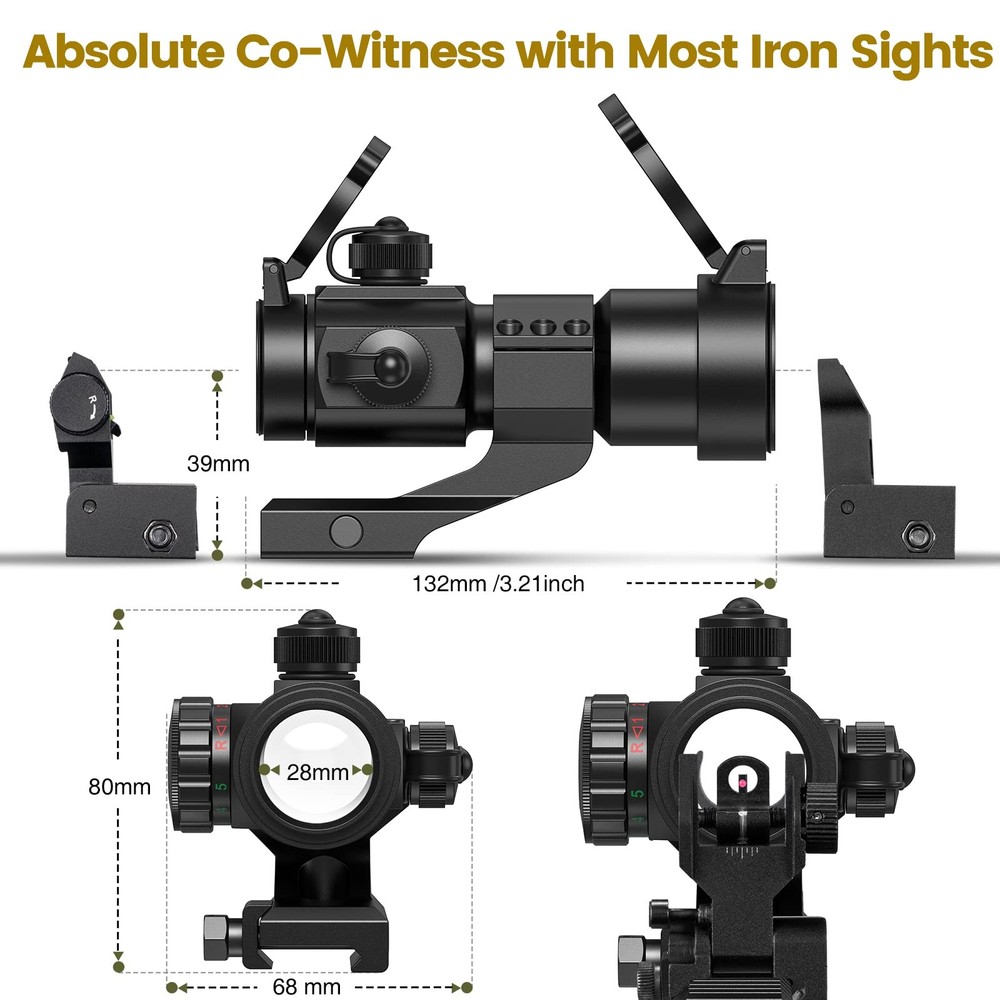 Tactical Gun Sight Red Green Dot Scope Reflex for Medium, Black