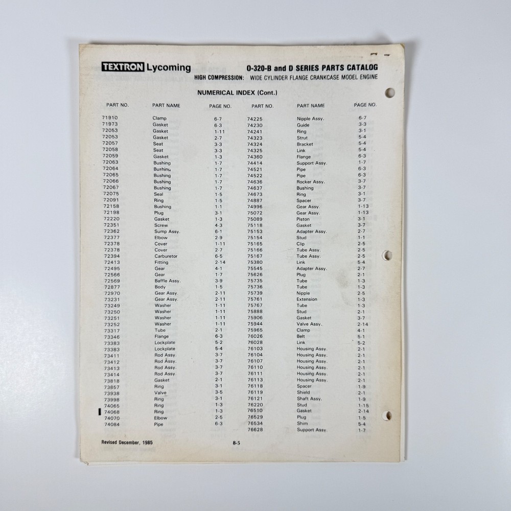 Textron Lycoming TECHNICAL REVISION Engine Model 0-320-B - D Jul 1984 PC203-2-A