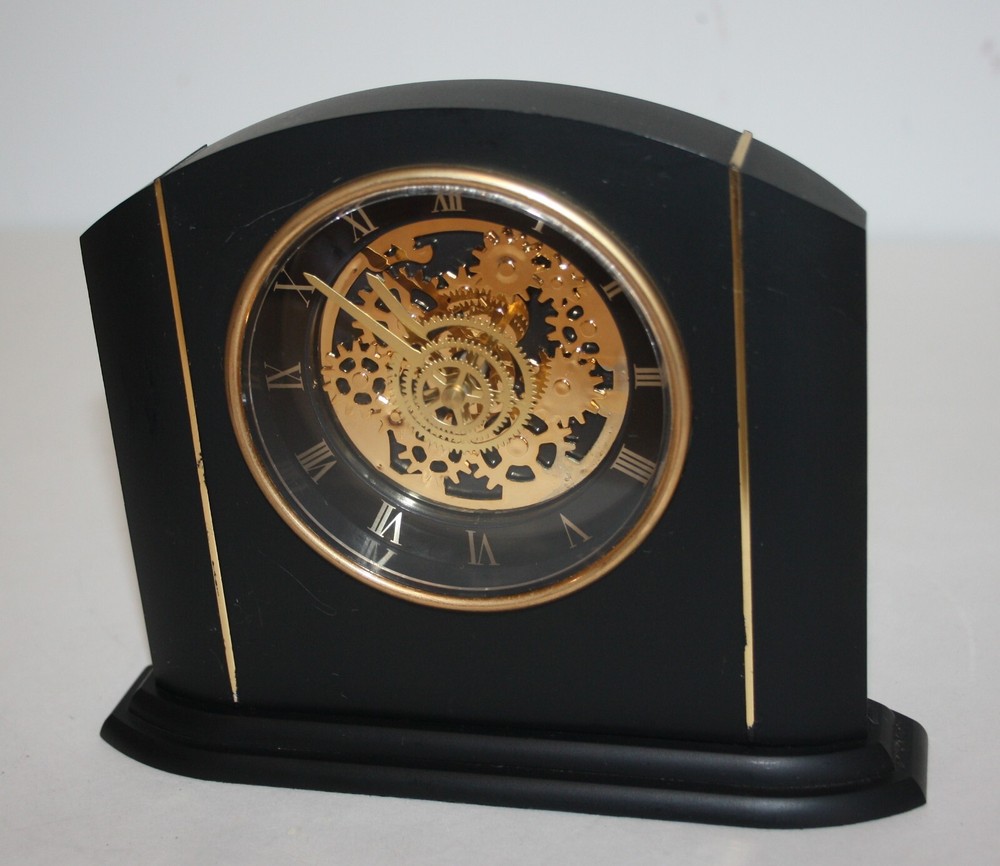 Black and Gold See Through Movement Table Clock Gears