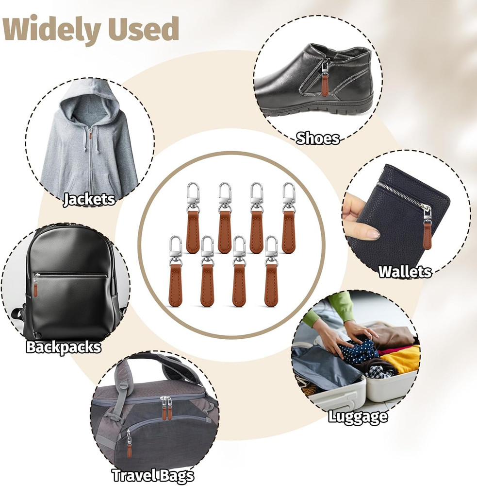 6 PCS Zipper Pulls for Purses, Detachable Leather Zipper Handle Replacement Port