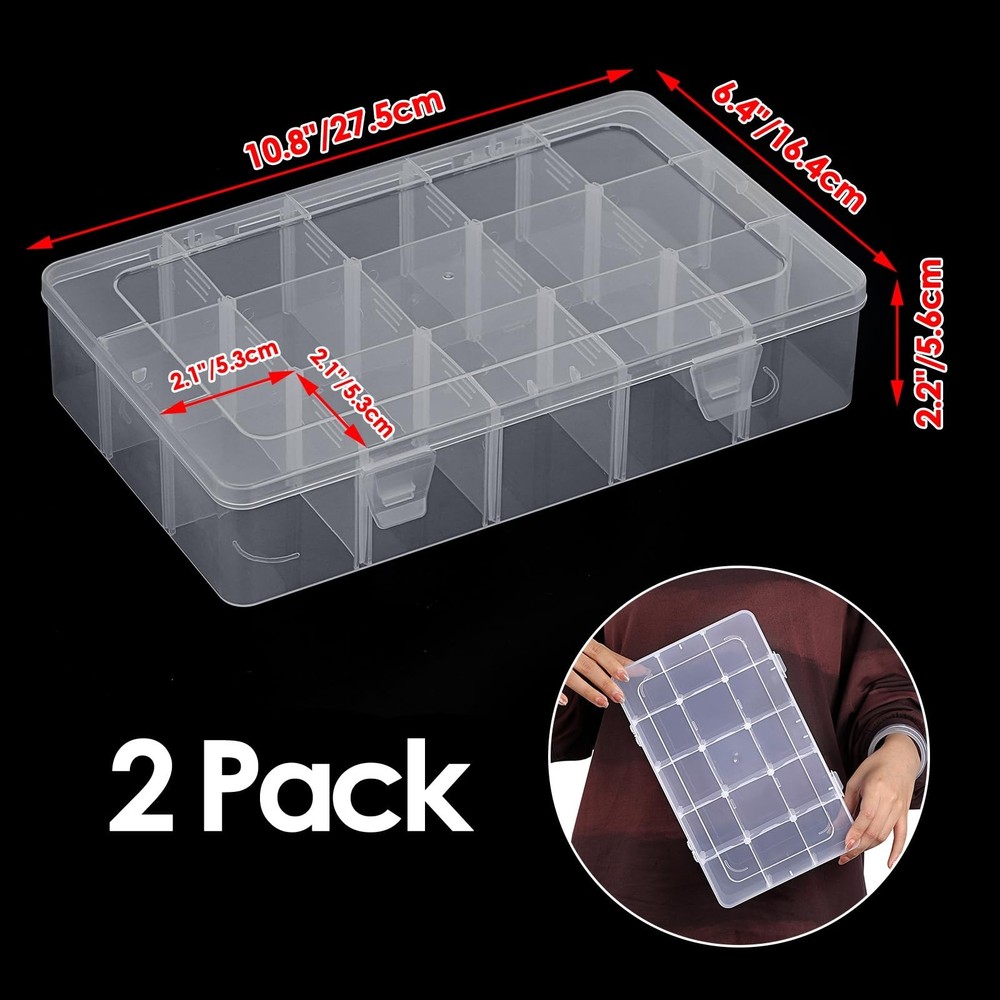 BTSKY 2 PCS Plastic Washi Tape Organizer, Adjustable 15-Grid Compartment Wash...