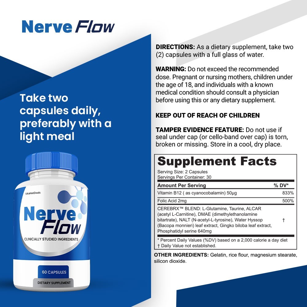 Nerve Flow Capsules, Max Strength, NerveFlow All Natural Supplement (3 pack)