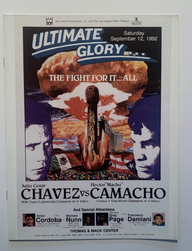 Julio Cesar Chavez-Hector Camacho 1992 Official Program; Both Undefeated+ M.Nunn