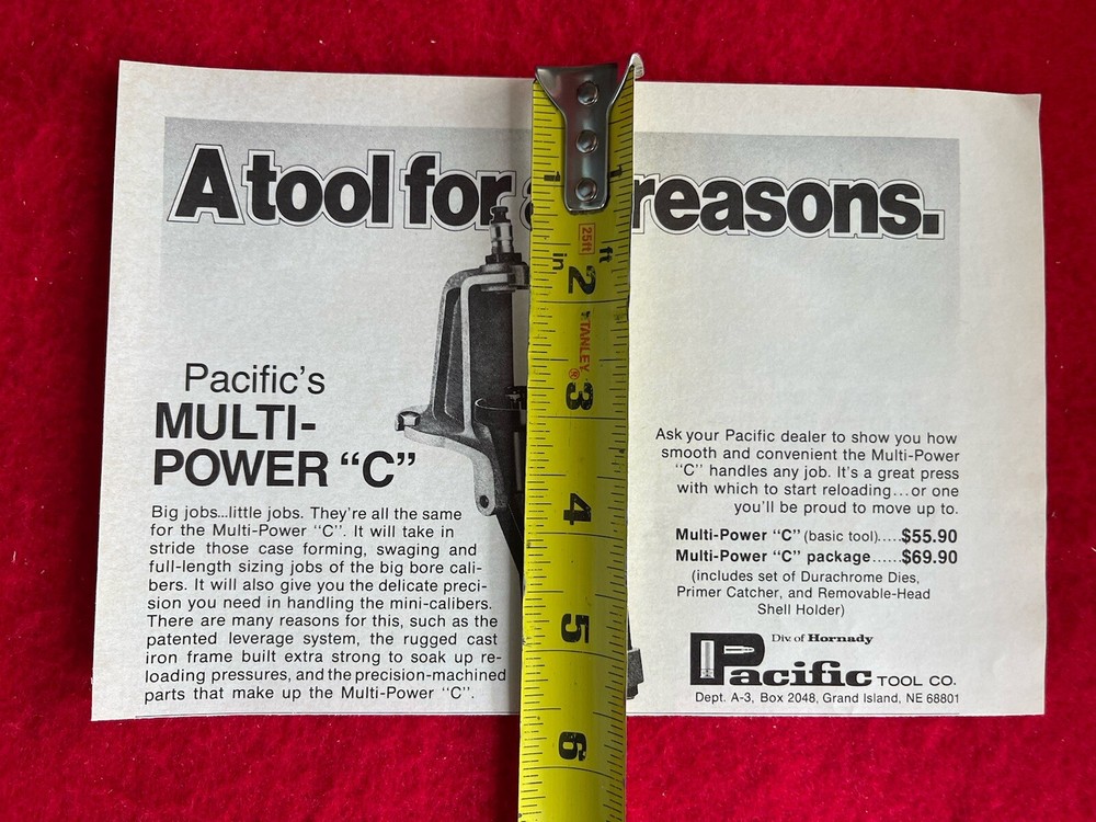 Vintage 1975 Print Ad Multi Power C Pacific Ammunition Reloading Tool