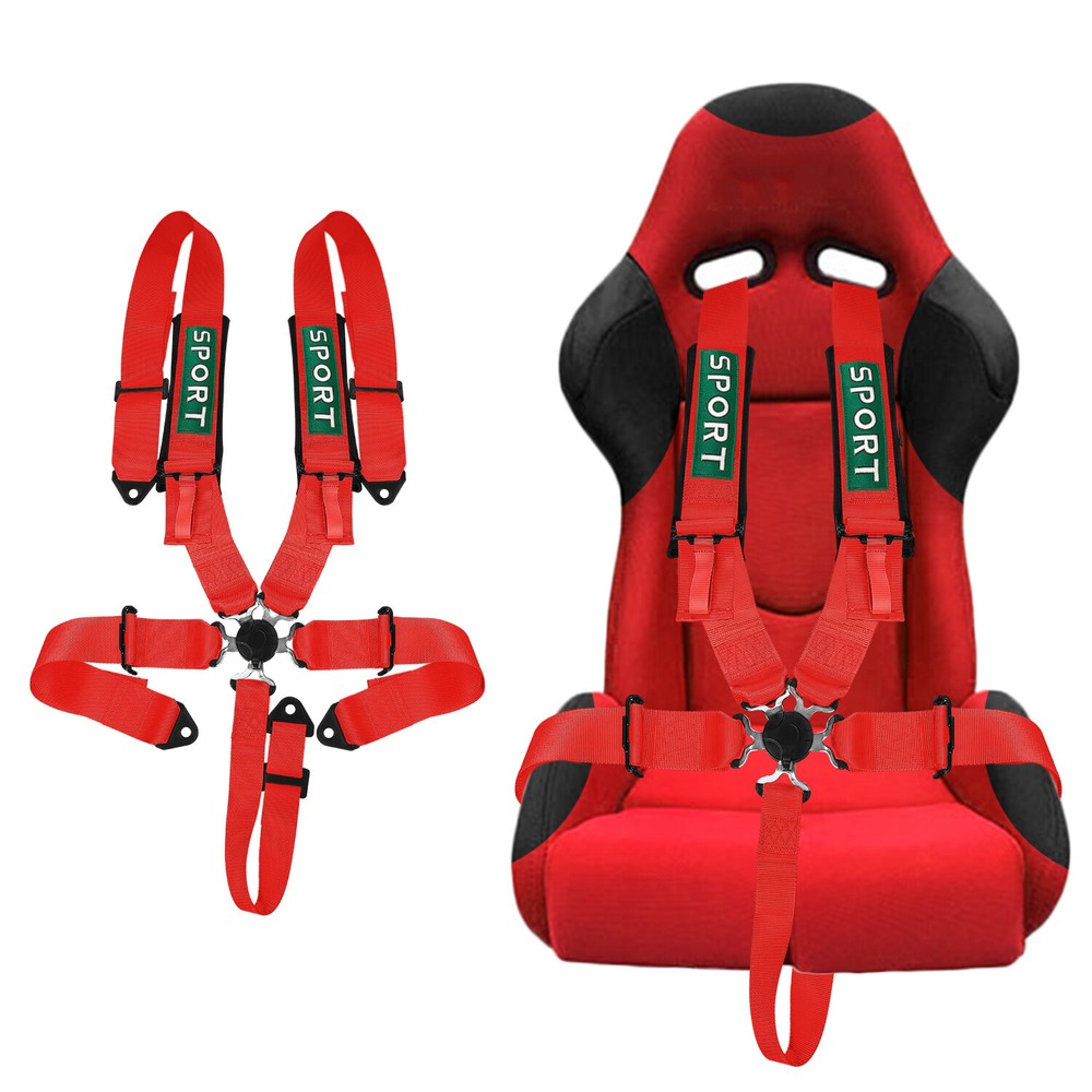 UNIVERSAL RED 5-POINT CAMLOCK QUICK RELEASE RACING SEAT BELT HARNESS