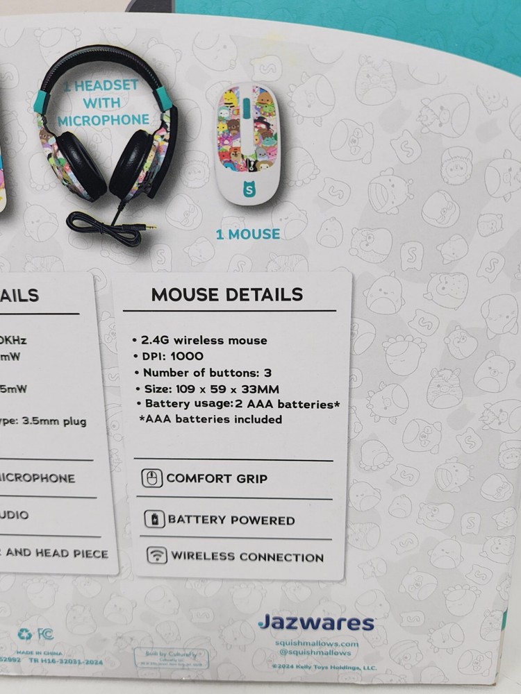 Squishmallow Headsets with Microphone, Wireless Mouse & Mousepad Set New