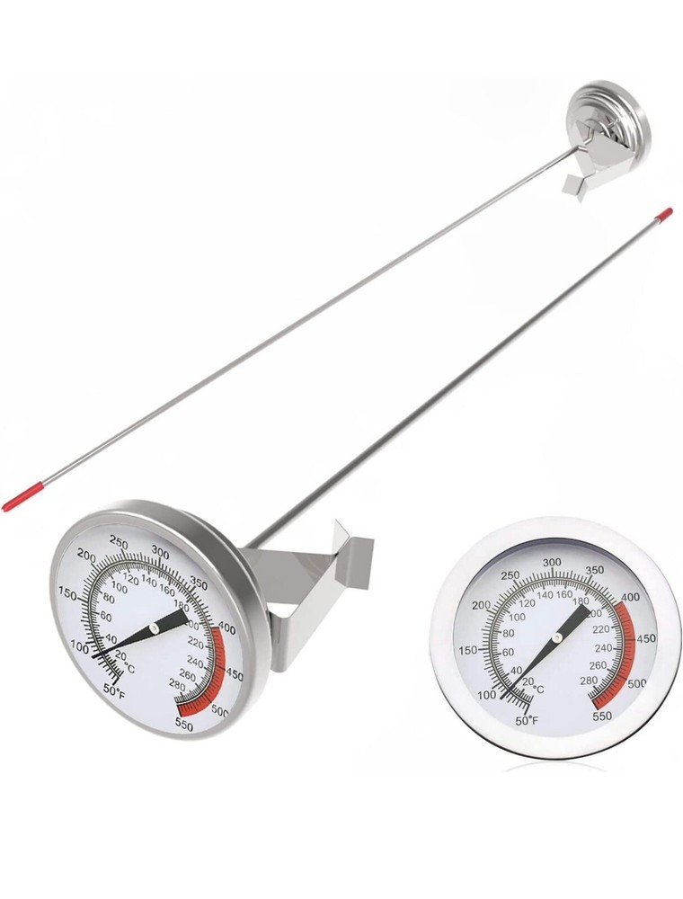 16" Long Stem Deep Fry Thermometer with Clamp (2 Pack)
