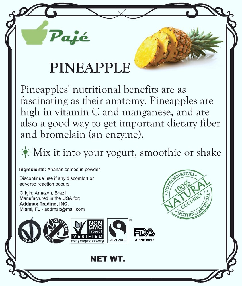 Pineapple fruit powder 32oz 2lb PAJE Immune system support, Bone strength