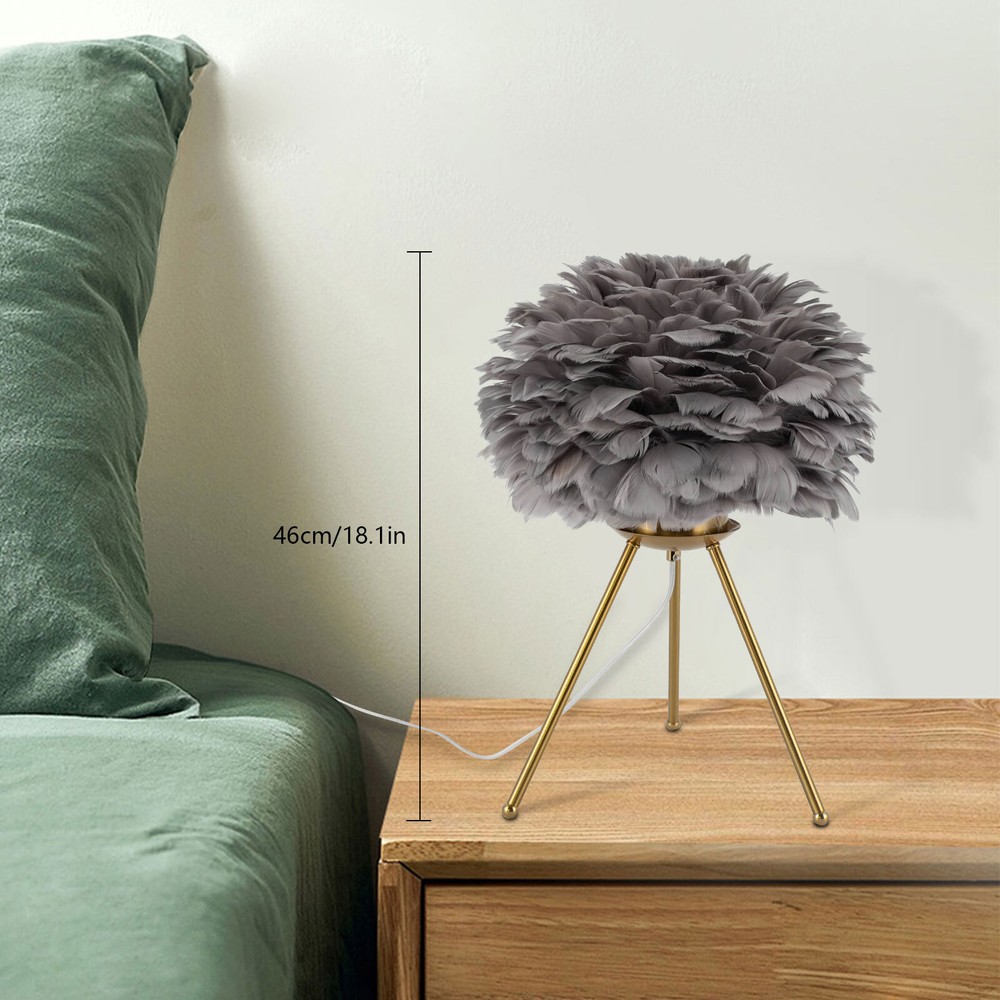 Gray Feather Table Lamp Tripod Lamp, Feather Lamp, Table Light Hand Control