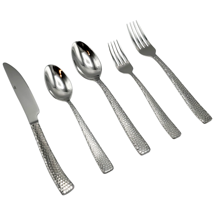 Elyon Crown Hammered Reflective Silver 20-Piece Flatware Set Stainless Steel