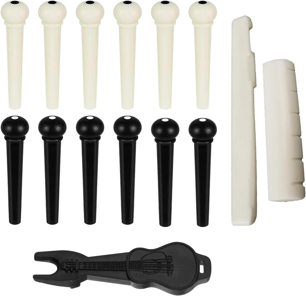 12pcs Acoustic Guitar Bridge Pins Set w/ Puller Saddle Nut Kit