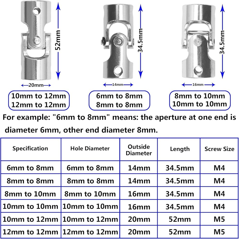 3Pack Universal U Joint Coupler Rotatable Steering Shaft Coupling Motor Conne...