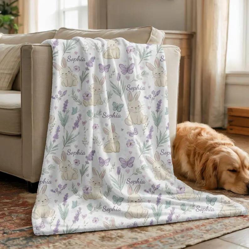 Personalized Bunny Name Blanket Custom Baby Shower Gift