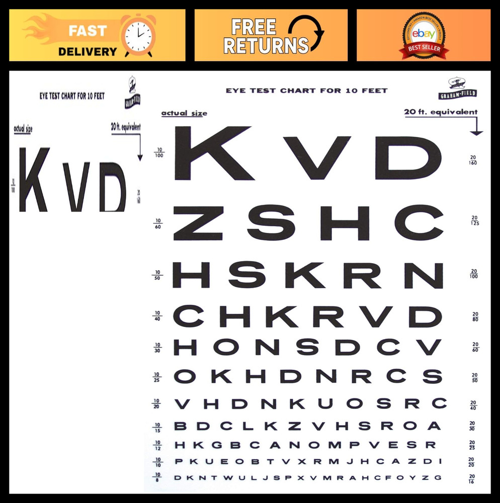 Plastic Eye Chart for Vision Testing - Snellen Type, 10 Feet Distance, Clear Pri