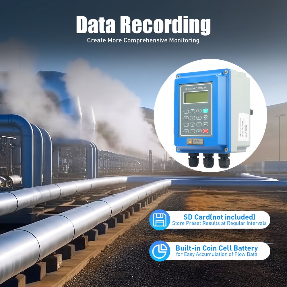 TUF-2000B Ultrasonic Flow Meter Digital Liquid Flowmeter Wall Mount DN20-700mm