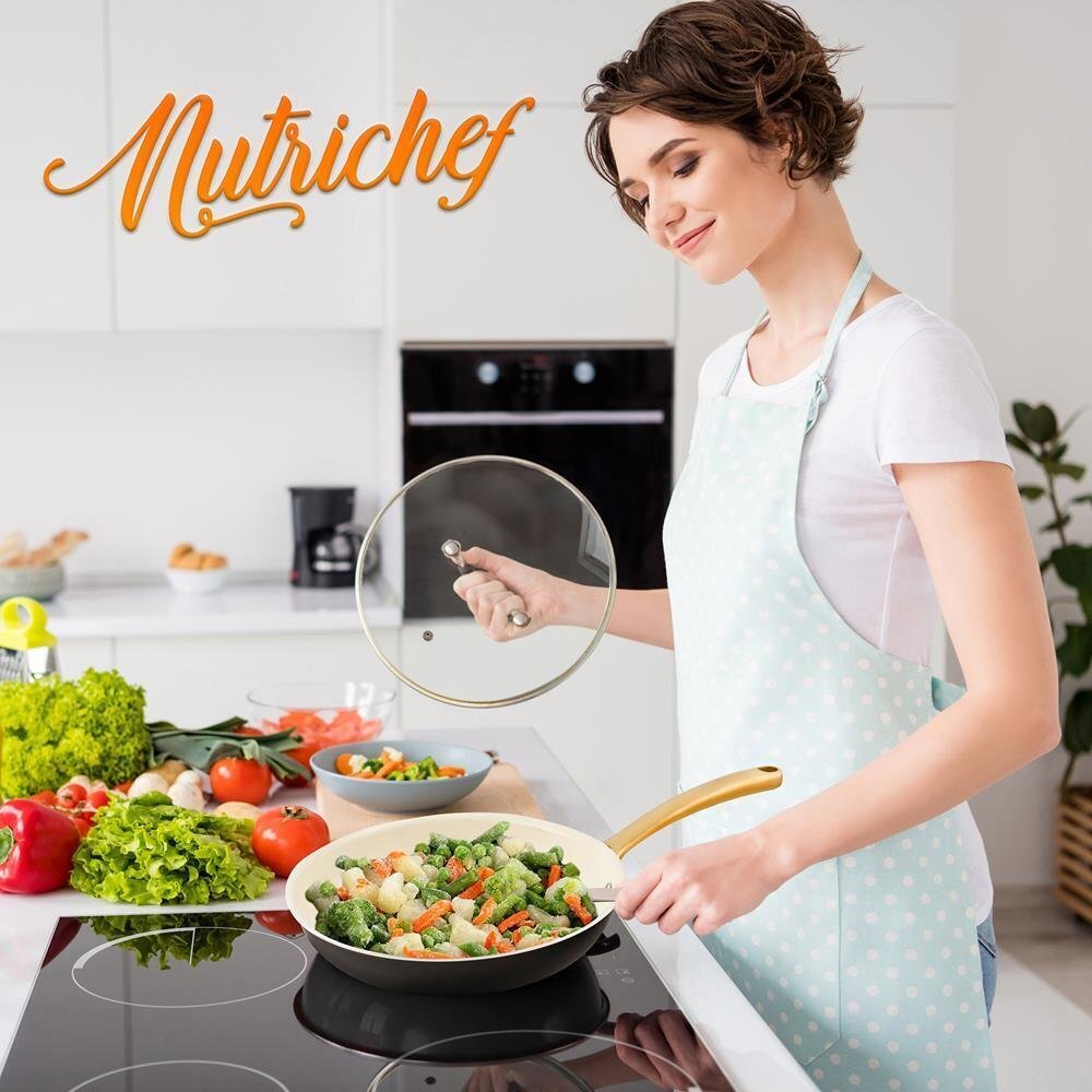 Nutrichef 10'' Medium Fry Pan-Non-stick Pan w/ Silicone Handle Interior