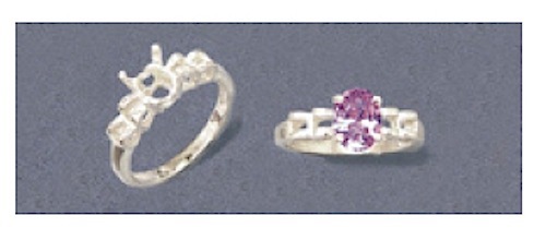 8x6mm Oval Trellis Shank Solid Silver Pre-Notched Ring Setting Size 7