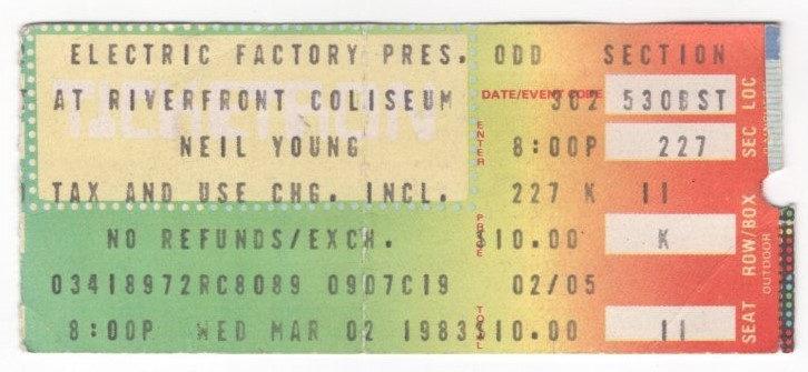 Neil Young 3/2/83 Cincinnati OH Riverfront Coliseum Ticket Stub!