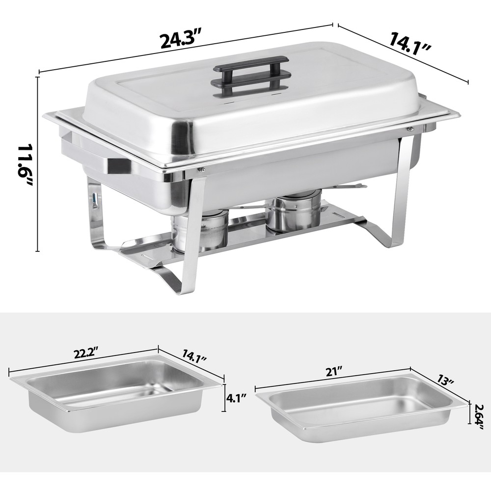 4PCS Stainless Steel Rectangular Chafing Dish Set Dish Buffet Trays 8QT Durable