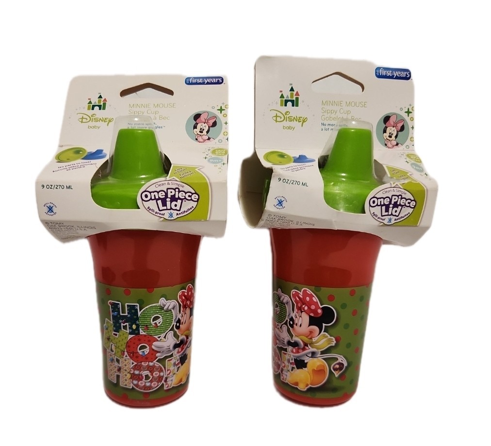 The First Years Disney Baby Minnie Mouse Christmas 9 Oz Sippy Cup Lot Of 2