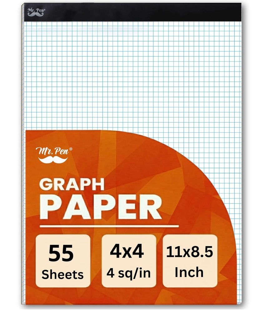 Durable 11x8.5 Graph Paper Pad - 4 Squares per Inch, Ideal for Precision Work