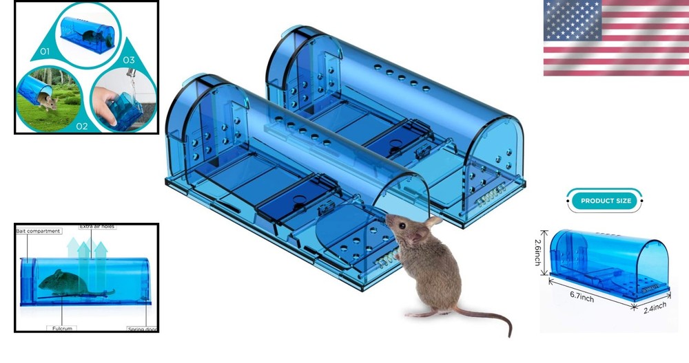2-Pack Humane Mouse Trap - Safe, No-Kill, Indoor & Outdoor Use - Reusable & E...