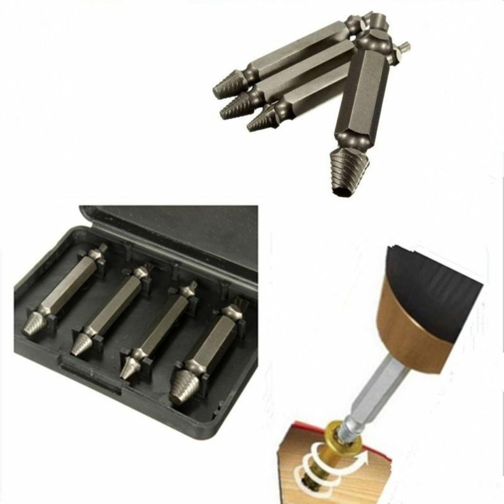 4Pcs/Set New Screw Extractor Kit Guide Broken Damaged Bolt Remover Drill Bits