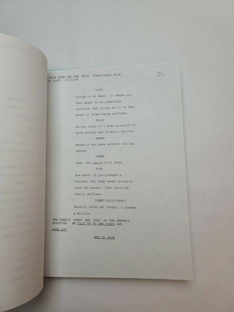 3RD ROCK FROM THE SUN / David Sacks 1999 TV Script, Simbi Kali "Charitable Dick"