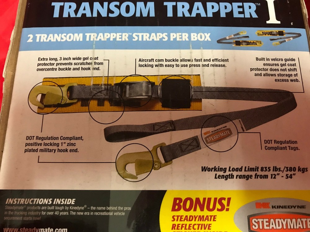 Steadymate Transom Trapper 1 cam buckle hook strap gel coat protector JET SKI