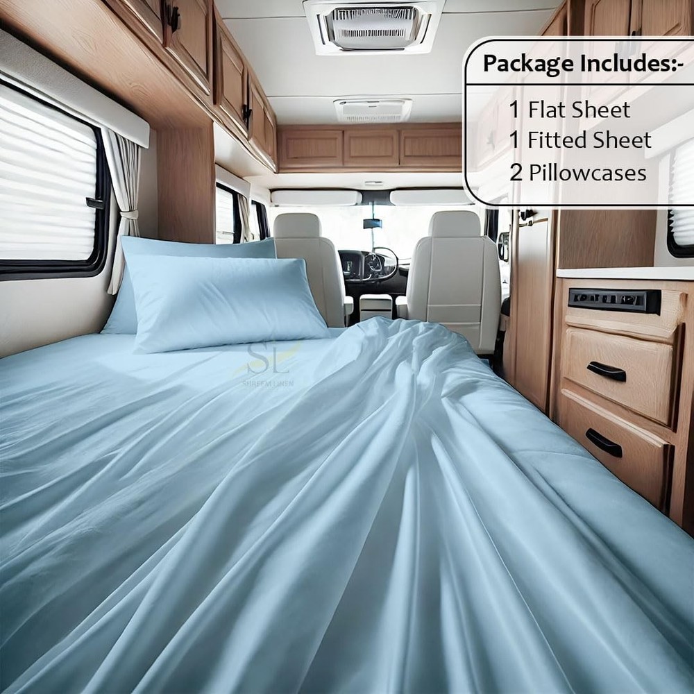 Microfiber RV Sheet Sets 48x75 3/4 Full Bunk Light Blue Solid Fits Mattresses up