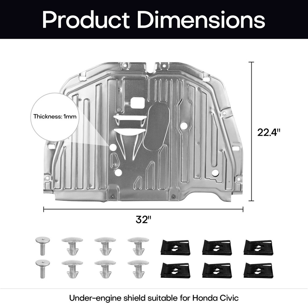 Front Engine Splash Guard Under Car Shield Cover For 2016-2021 Honda Civic