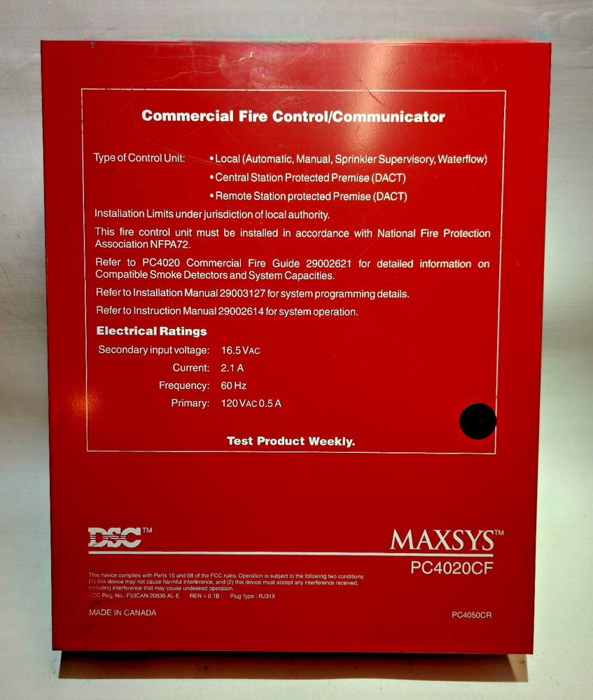 DSC MAXSYS PC4020CF 16-Zone Fire Control Panel FACP + Cabinet Transformer Tested