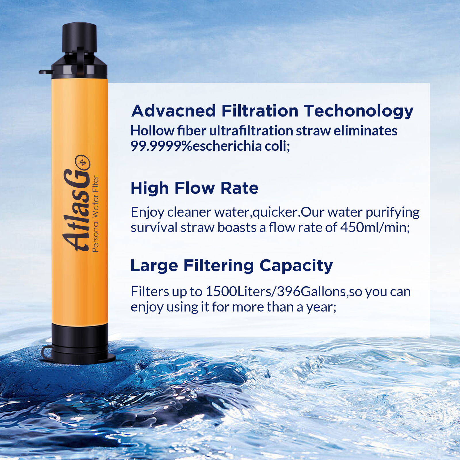 1-10Pack Personal Water Filter Straw Outdoor Portable Emergency Camping Hiking