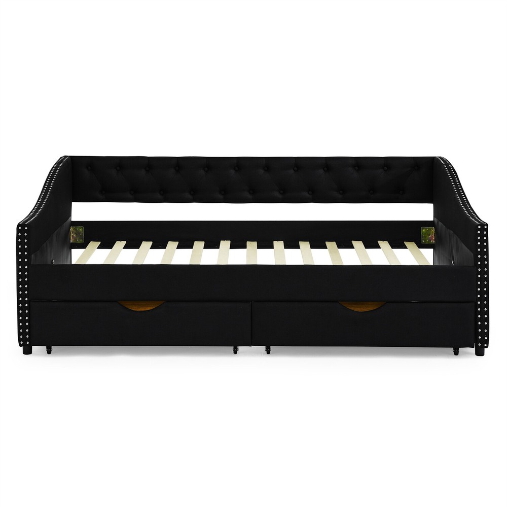 Full Size Daybed Upholstered Bed Frame Sofa Bed w/ 2 Storage Drawer US