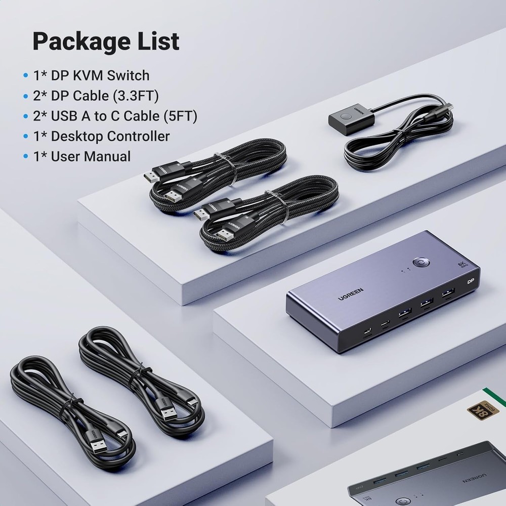 8K Displayport KVM Switch 2 Computers