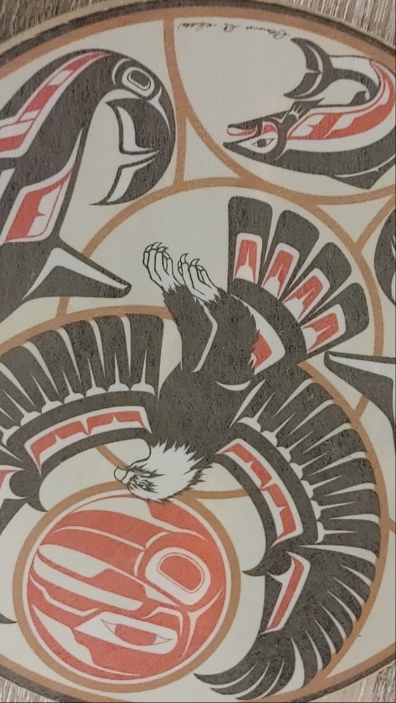 A handmade Native American drum, a Gitxsan.