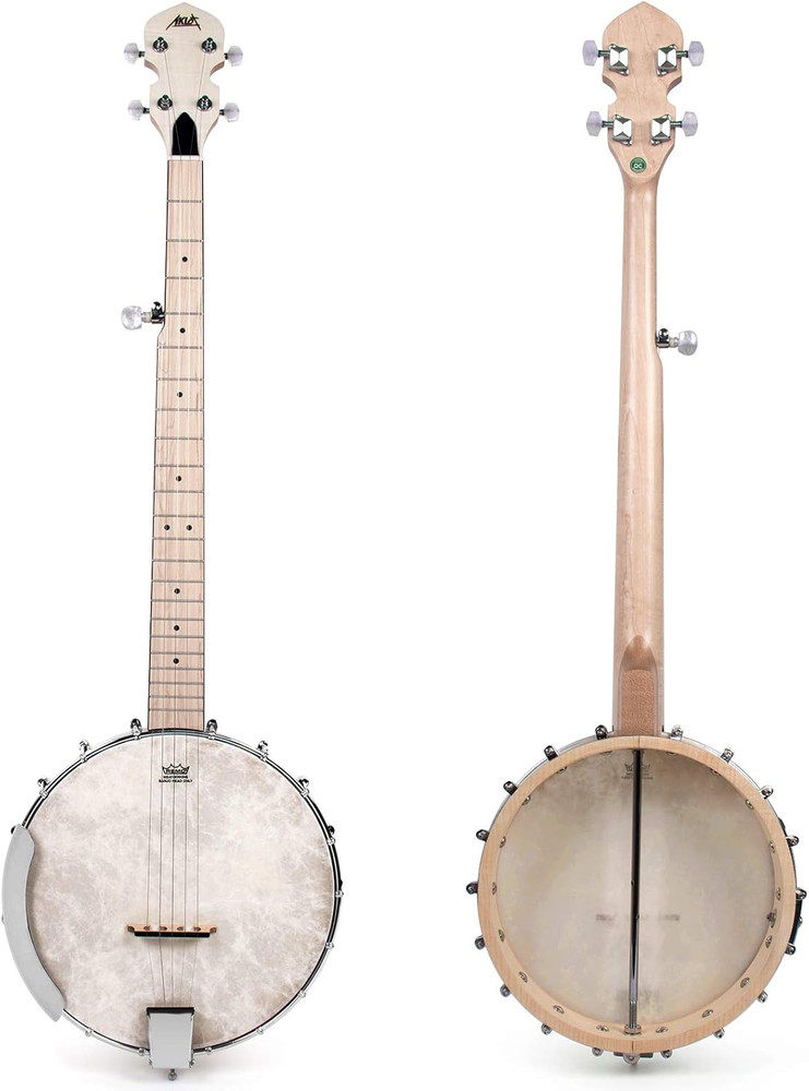 Full Size 5-String Open Back Banjo with Adjustable Maple Body, Remo Head & Acces