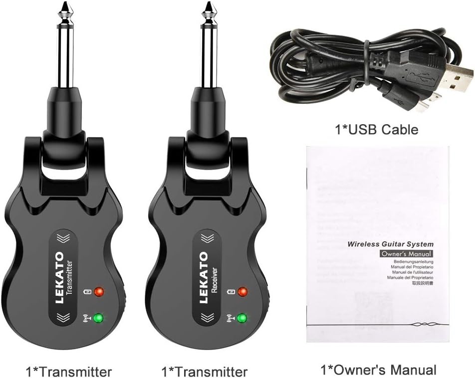 Rechargeable Wireless Guitar Transmitter & Receiver - 4 Channels, 100ft Range
